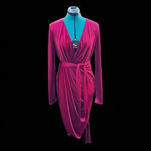 Altuzarra Red Wrap Style Dress Open Back Long Sleeve Size 8